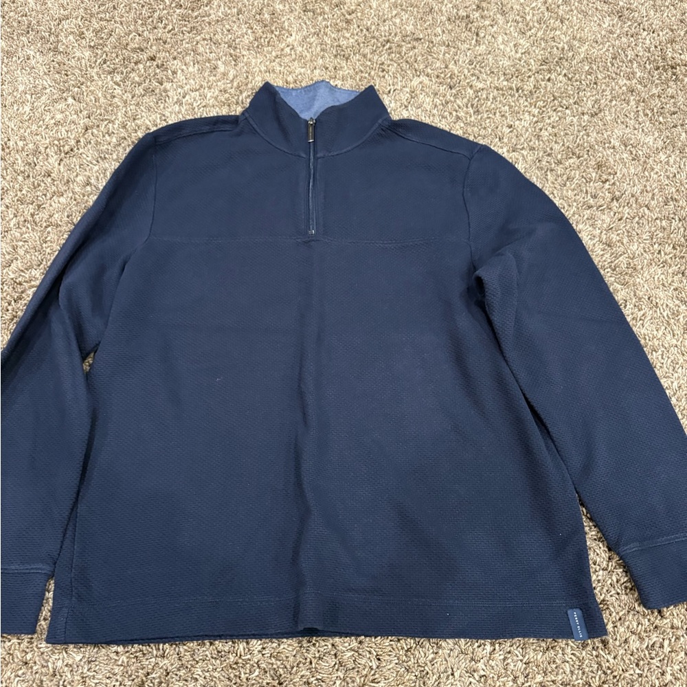 Perry Ellis Navy Blue Zip Up Sweater
